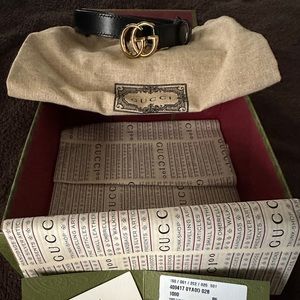 Gucci belt GG MARMONT THIN LEATHER BELT WITH SHINY BUCKLE 85